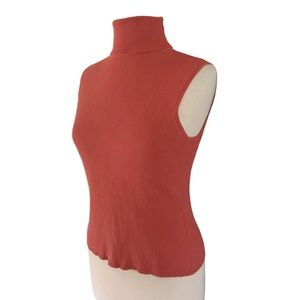 August Silk Orange Turtleneck Sweater Vest size Large Petite